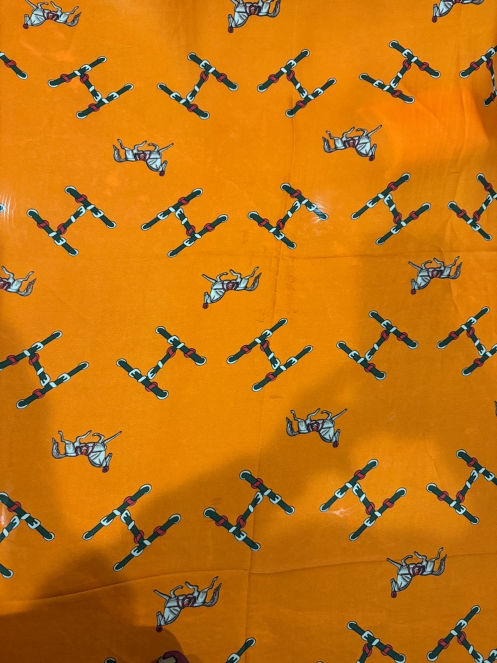 Orange Patterned Silk Scarf with Ski Motif